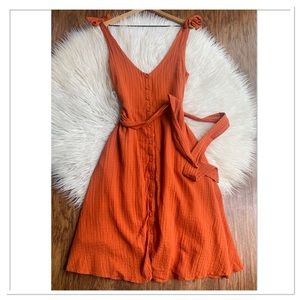 Frnch Alcathea Dress Button Up Front Midi Length Brick Red Color Size XS